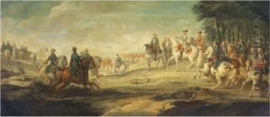 A Landscape With A Cavalry Skirmish Between Christians Andturks by Pietro Graziani
