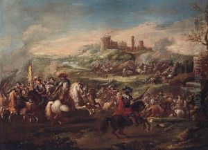A Cavalry Battle Before A Fortified Town