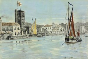 View Of Chelsea Old Church From Across The River Thames At Chelsea Reach by Walter Greaves