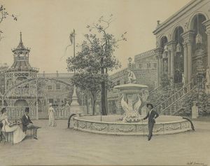 James Abbott Mcneil Whistler And Other Figures Beside The Fountain by Walter Greaves