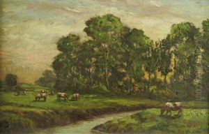 Cattle Grazing At Sunset by William Greaves