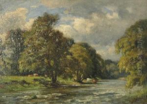 Cattle At The Riverbank Under A Stormysky
