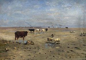 Rinder Und Schafe Auf Den Salzwiesen by Greben