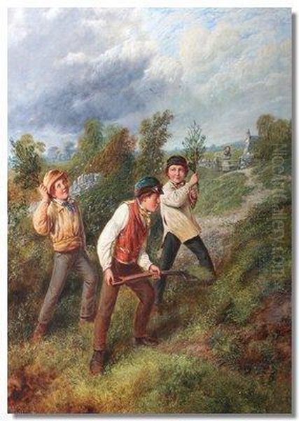 Three Young Farmers In A Landscape - view 1