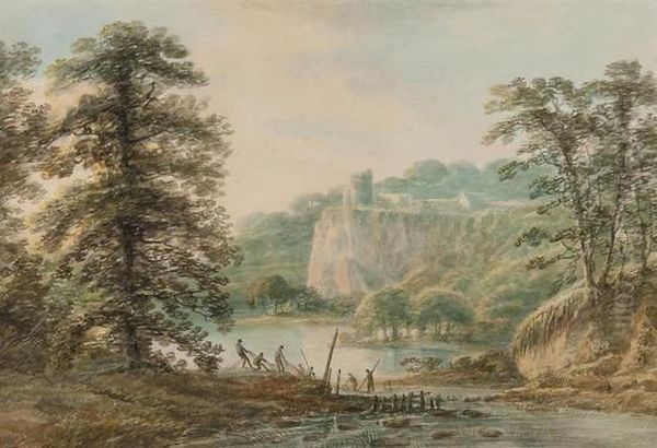 Fisherman In A River Landscape - view 1