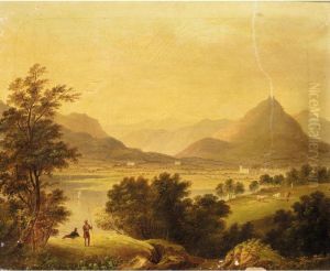 View Of Grassmere Lake, With Gentlemen Fishing In The Foreground by Amos Green