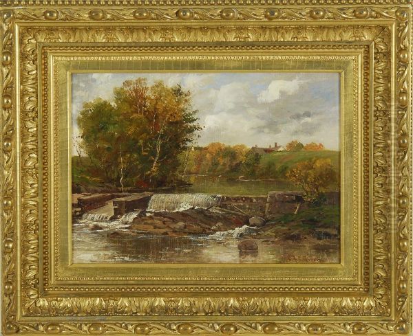 River Landscape With Dam - view 1