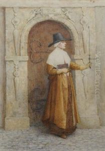 A Puritan Standing At A Doorway.