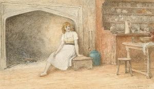 A Young Woman Seated In A Kitchen Interior