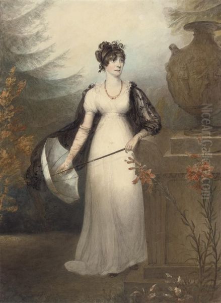 Portrait Of Mrs. Burton Of Lincoln, Full-length, Holding A Parasol, In A Classical Landscape - view 1