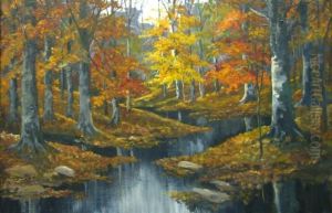 Indiana Autumn Landscape With Creek