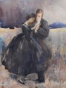 A Young Couple In Evening Dress Dancing Under A New Moon by Madeline Green