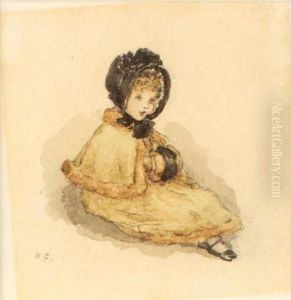 Study Of A Child Wearing A Black Bonnet by Kate Greenaway