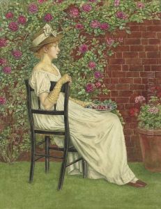 A Young Girl Seated In A Chair Facing Right, Beneath A Bower Ofroses by Kate Greenaway