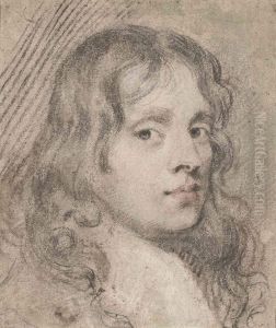 Portrait Study Of A Young Man, Bust-length, With Long Flowinghair by John Greenhill