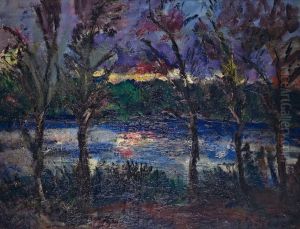 Landschaft Mit Von Baumen Umstandenem See by Johannes Greferath