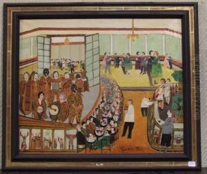 "le Cafe Concert" Huile Sur Toile Signee En Bas A Droite by Leon Greffe