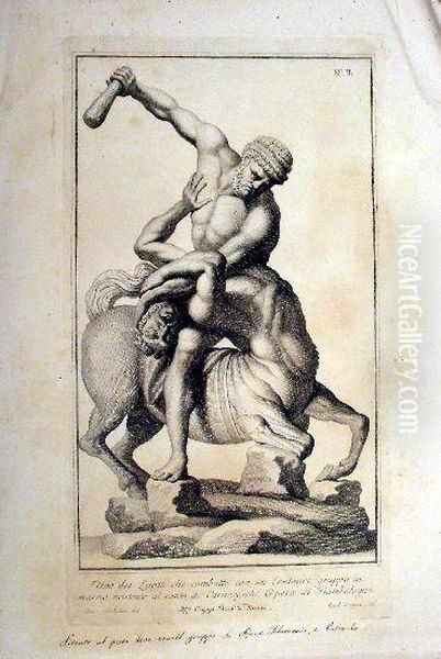 Lapite Che Combatte Con Centauro, Acquaforte E Bulino, Firenze, Xviii Secolo, Misure Del Foglio Mm. 560x380, Misure Incisione Mm. 480x270. In Basso - view 1