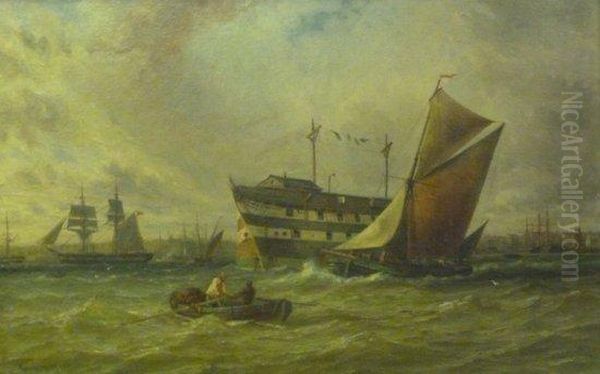 Hulk And Shipping In River Estuary - view 1