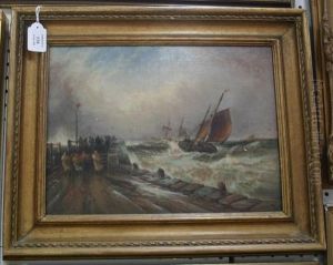 Stormy Coastal Landscape With Figures On Aquay by George F. Ii Gregory