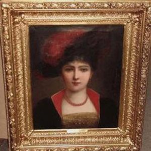 Portrait Of A Woman Wearing A Feathered Hat, Possibly A Selfportrait by Josefine Greifenburg