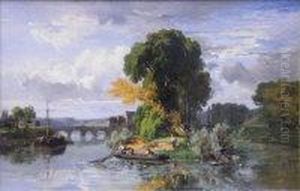 Fishing On The River L'yonne by Dominique Adolphe Grenet De Joigny