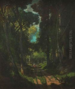 Woman On A Path In A Landscape by Dominique Adolphe Grenet De Joigny