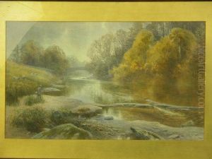 Isherman On Riverbank With Sheep by Frank Gresley