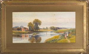 Women And Child By A River by Frank Gresley