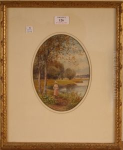 Woman Walking On The Bank Of A River by Frank Gresley