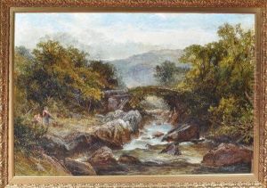 Two Young Woman Gathering Kindling Along A Riverbank