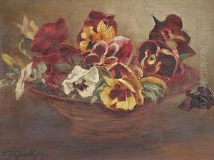 Stiefmutterchen In Einer Schale by Ferdinand Karl Grether