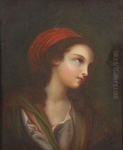 Jeune Fille En Buste Au Fichu Rouge