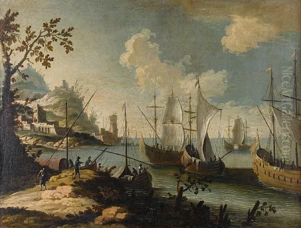 A Mediterranean Coastline With Shipping Atanchor - view 1