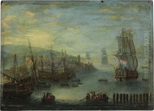 A Port With Moored Ships by Charles Leopold Grevenbroeck