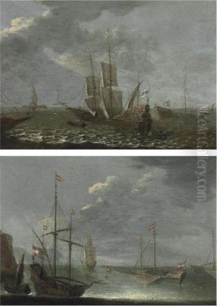 Shipping In A Fresh Breeze; And A Kaag And Other Shipping Offshore In Calm Waters - view 1