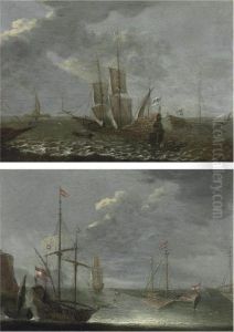 Shipping In A Fresh Breeze; And A Kaag And Other Shipping Offshore In Calm Waters by Orazio Grevenbroeck