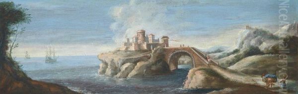 A Mediterranean Coastal Landscape With A Fortified Town - view 1