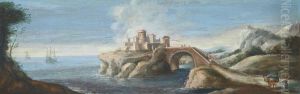 A Mediterranean Coastal Landscape With A Fortified Town by Orazio Grevenbroeck