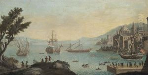 A Capriccio Of A Mediterranean Harbour by Orazio Grevenbroeck