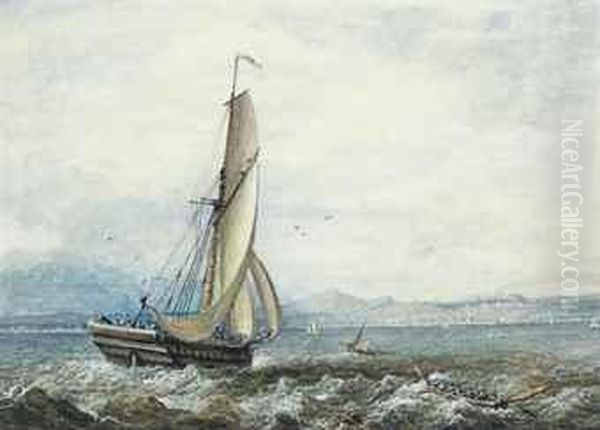 A Large Armed Cutter On The Clyde As She Heads Into Edinburgh - view 1
