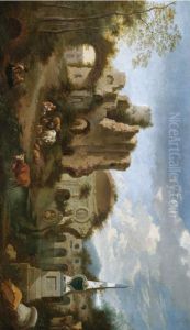 An Italianate Landscape With Figures Amongst Classical Ruins An Italianate Landscape With Figures Amongst Classical Ruins
