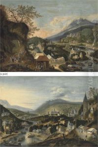 A Rhenish River Landscape With Peasants Merrymaking by Robert Griffier