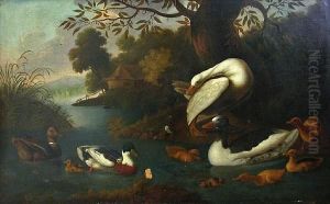 An Extensive Landscape With Ducks On Apond by Robert Griffier