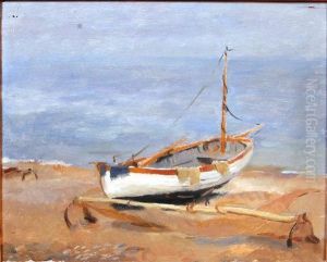 Fishing Boat On Dunwich Beach by Ella Frances Griffin