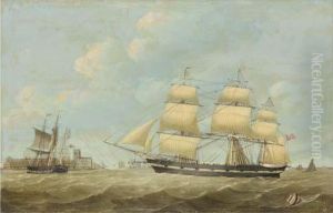 The Whaling Ships Jane And Harmony Off The Port Of Hull, With Theholy Trinity Church On The Waterfront Beyond by William Hull