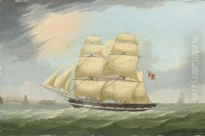 The Snow Mary Running Past An Offshore Island Under Full Sail by William Hull