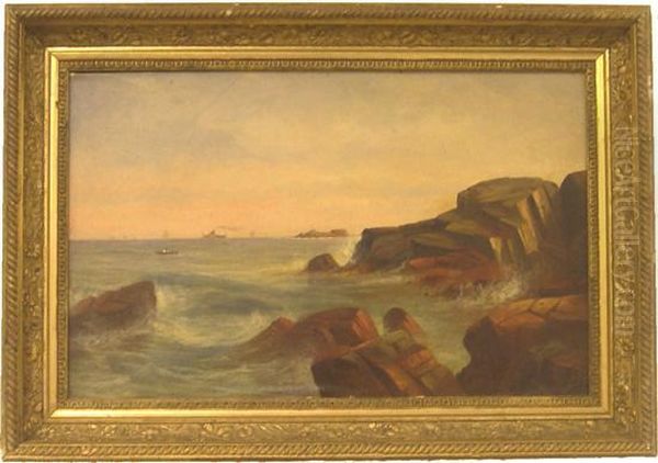 Shore Scene Distant Steam And Sailing Ships - view 1