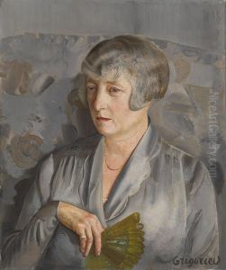 Portrait Of Madame Barthelemy With A Green Fan by Boris Dmitrievich Grigoriev
