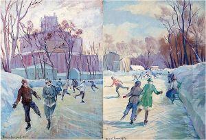 A Pair Of Paintings: 'windy Day On The Skating Rink' And 'skating In Spring'